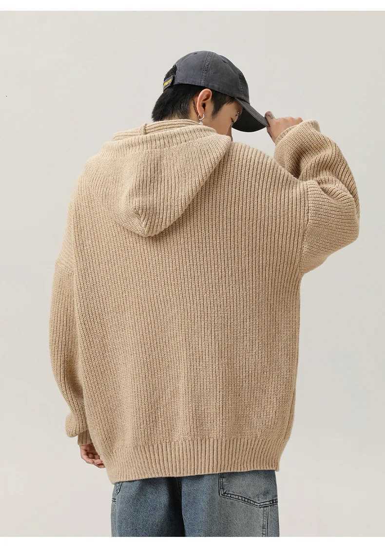 Loose-Fit Solid-Color Hooded Sweater Autumn/Winter Relaxed-Fit Knit Cardigan Soft Warm Casual Outerwear TopT251103