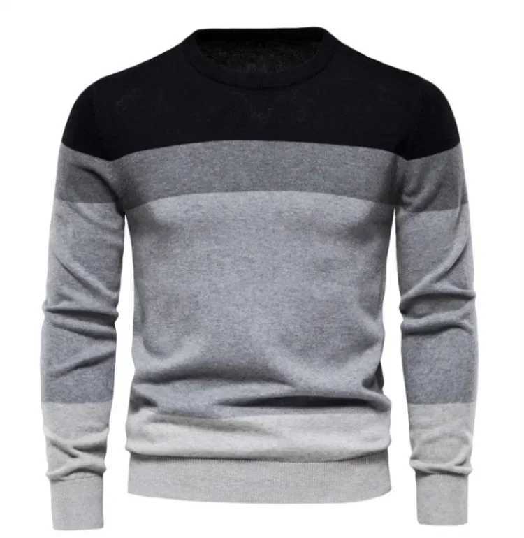 European and American Young Mens Casual Knitted Sweater New Autumn and Winter Style Striped Pullover Base LayerT251103