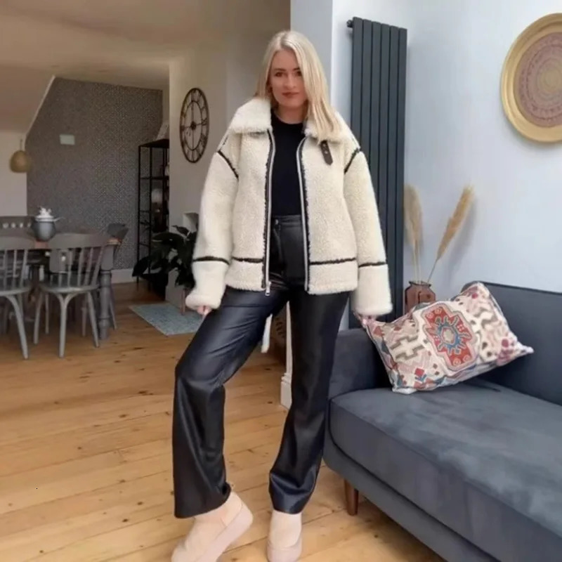 PRINTKAOIR Autumn Womens European and American Style Artificial Fur Effect Motorcycle Jacket Coat with Integration 251106