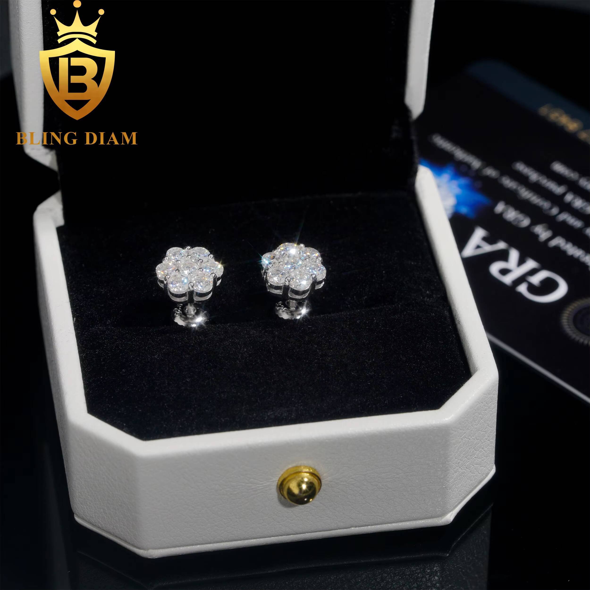 New Arrival with GRA Certificate Round Cut Moissanite Diamond Earrings 925 Sterling Silver Hiphop Stud Earrings Set for Unisex