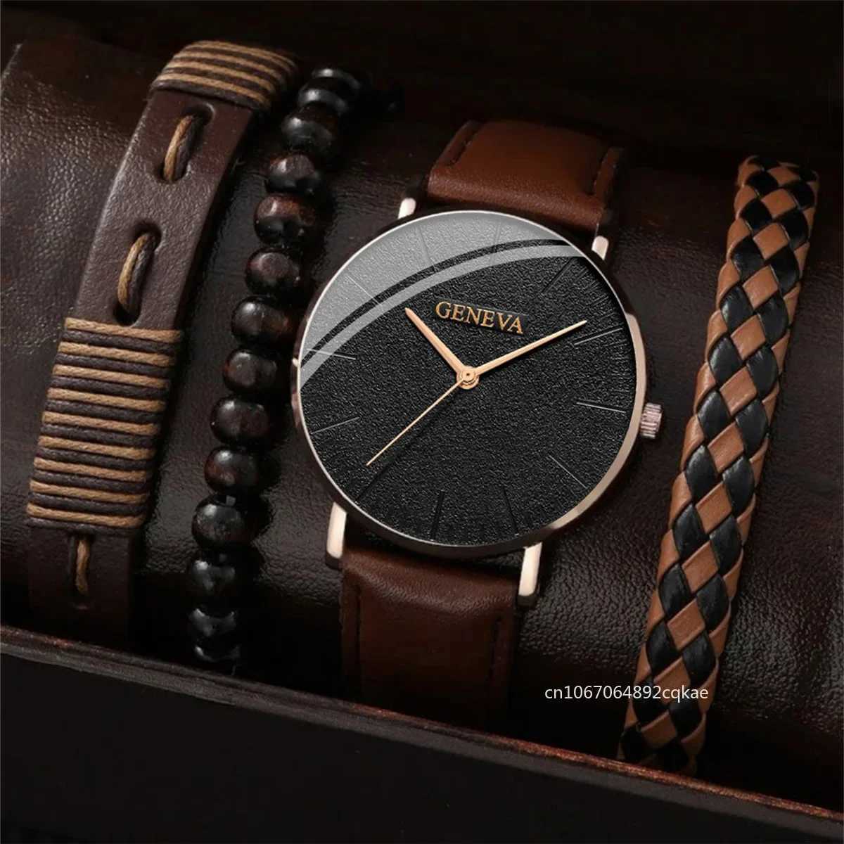 New Men Watch Luxury Bracelet Set Fashion Business Brown Leather Quartz Wrist Watches for Men Gift Set Relogio Masculino NO BOXW251104