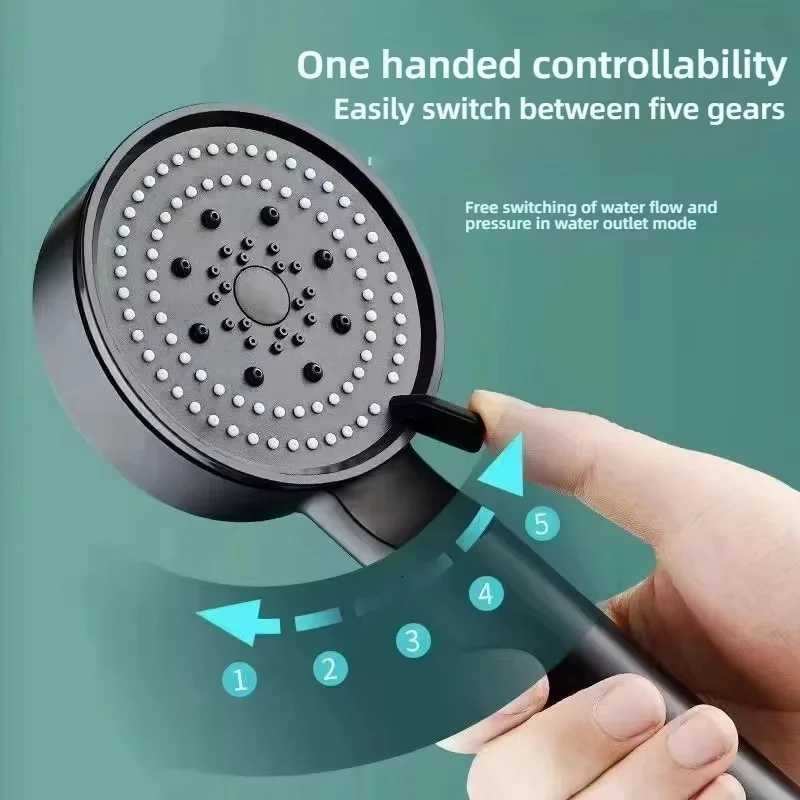 5 Modes Adjustable High Pressure Shower Water Saving Massage Function Black Shower for Bathro Accessories Y251103