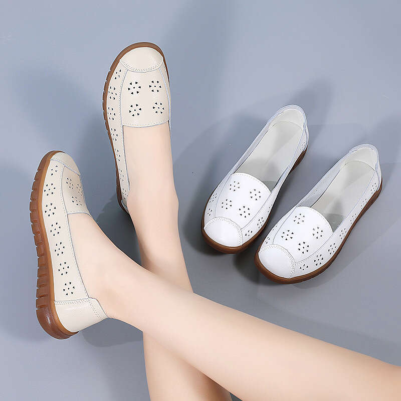 2024 Spring and Autumn New Cowhide Hollow Large Low Top 35-42 Women's Casual Single Shoes