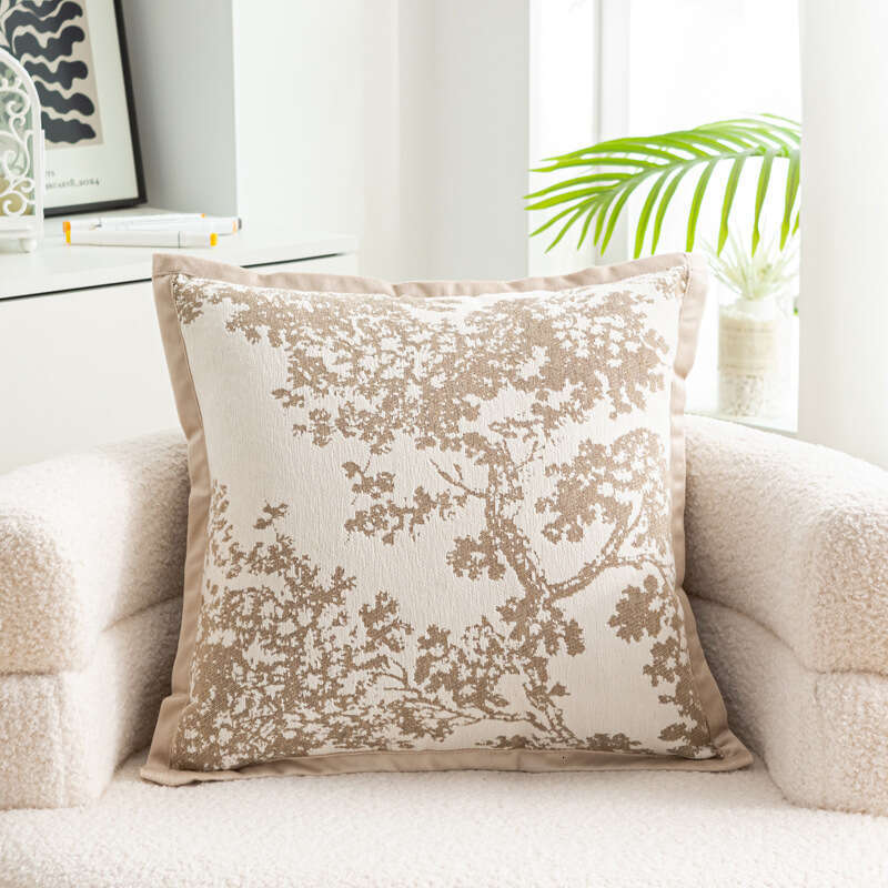 New Cream Chenille Flower Sofa Cushion Cover Simple European Style Bay Window Bedside Homestay Lumbar Pillow