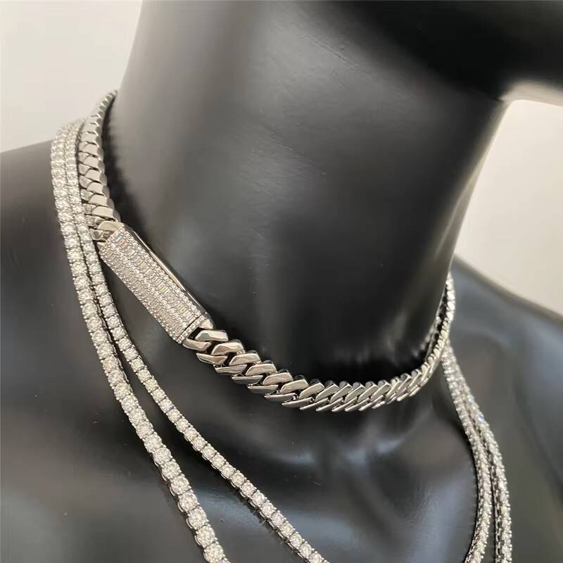 10mm Fine Jewelry Custom Moissanite Clasp Cuban Necklace 925 Sterling Silver Hip Hop Men Jewelry Bling Diamond Cuban Link Chain