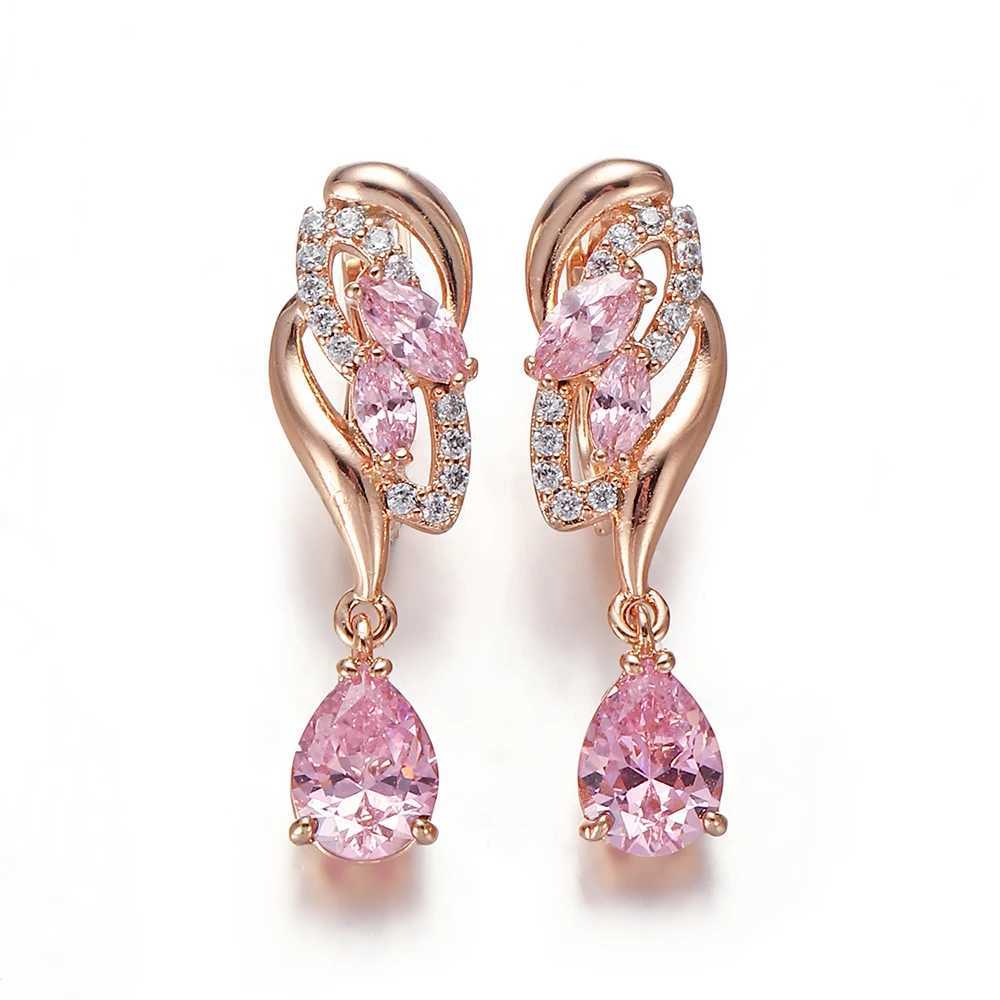 Hot Sale Drop Earrings Quality Cubic Zirconia Rose Gold Plated Pink Blue Woman Crystal Earring Fashion Jewelry C251103