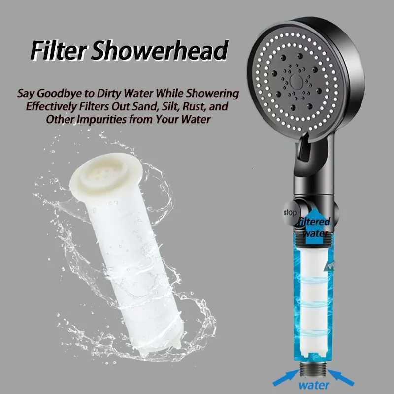 5 Spray Modes Shower Adjustable Spray Shower with Filter Black High Pressure Water Outlet Bathro Accessories Y251103