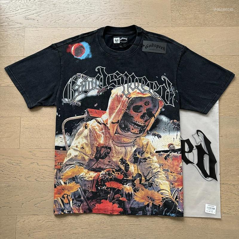 Men's T Shirts 2025 Summer Vintage T-shirt Men Women Hip Hop Loose Black Top Godspeed Short Sleeve Tees