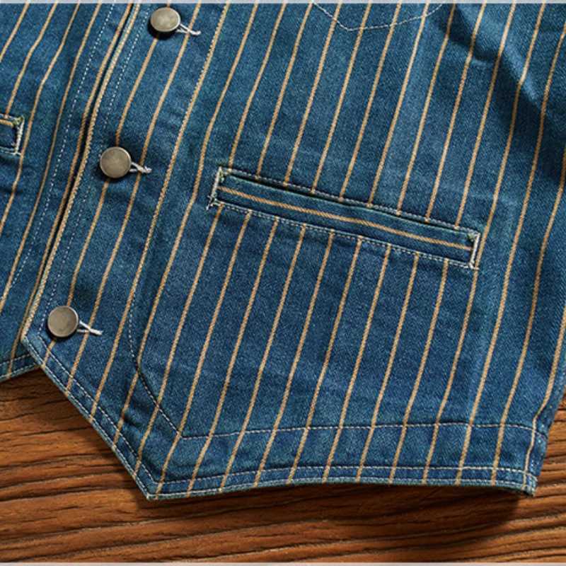 May Khaki denim vest men fashion vintage do old striped vest multi-pocket V-neck folded wear cargo vest men X250403
