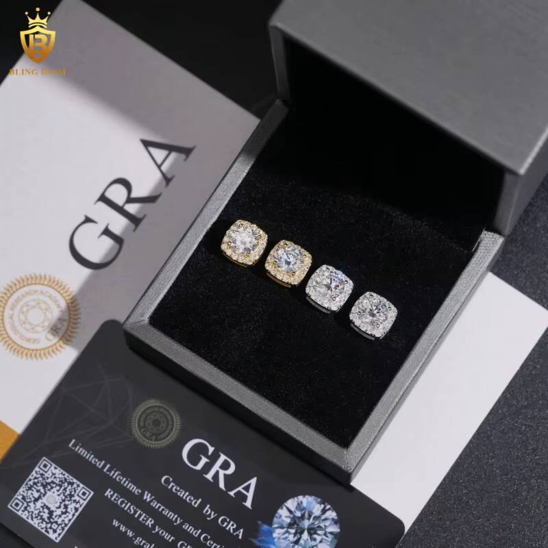 Hot Sale GRA Certificate VVS1 Moissanite Diamond Earring 925 Sterling Silver Gold Hiphop Style for Unisex Past Diamond Test
