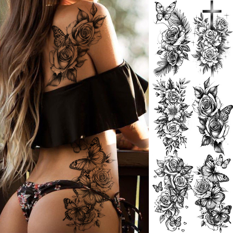 6pcs Small full arm tattoo sticker, half arm tattoo sticker, animal flower Halloween