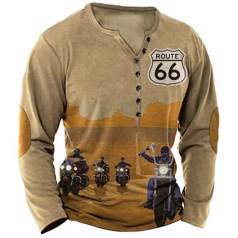 Vintage Mens T Shirt Long Sleeve Top Street Tees Usa Route 66 Letter Graphic 3d Print T-Shirt Fall Oversized Loose Clothing 4xl X250403