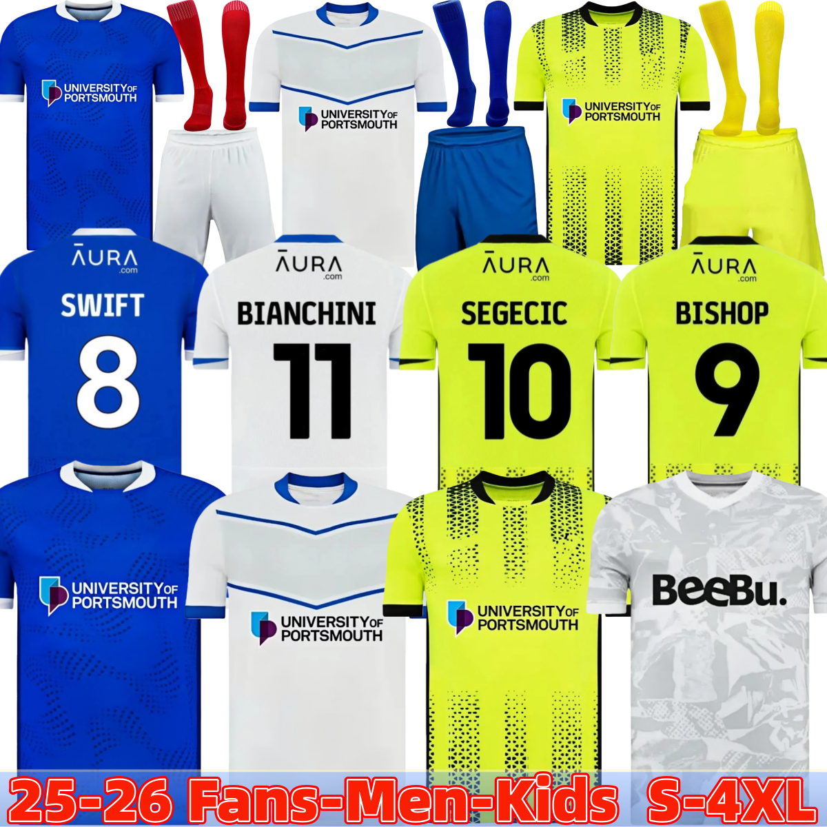 25 26 Portsmouth Jerseys 2025 2026 Home AWAY 3rd SAYDEE 15 BISHOP 9 YENGI 10 Football Shirt Maillots Adult Camesita De Futol Men Kid Soccer Kits 3XL 4XL