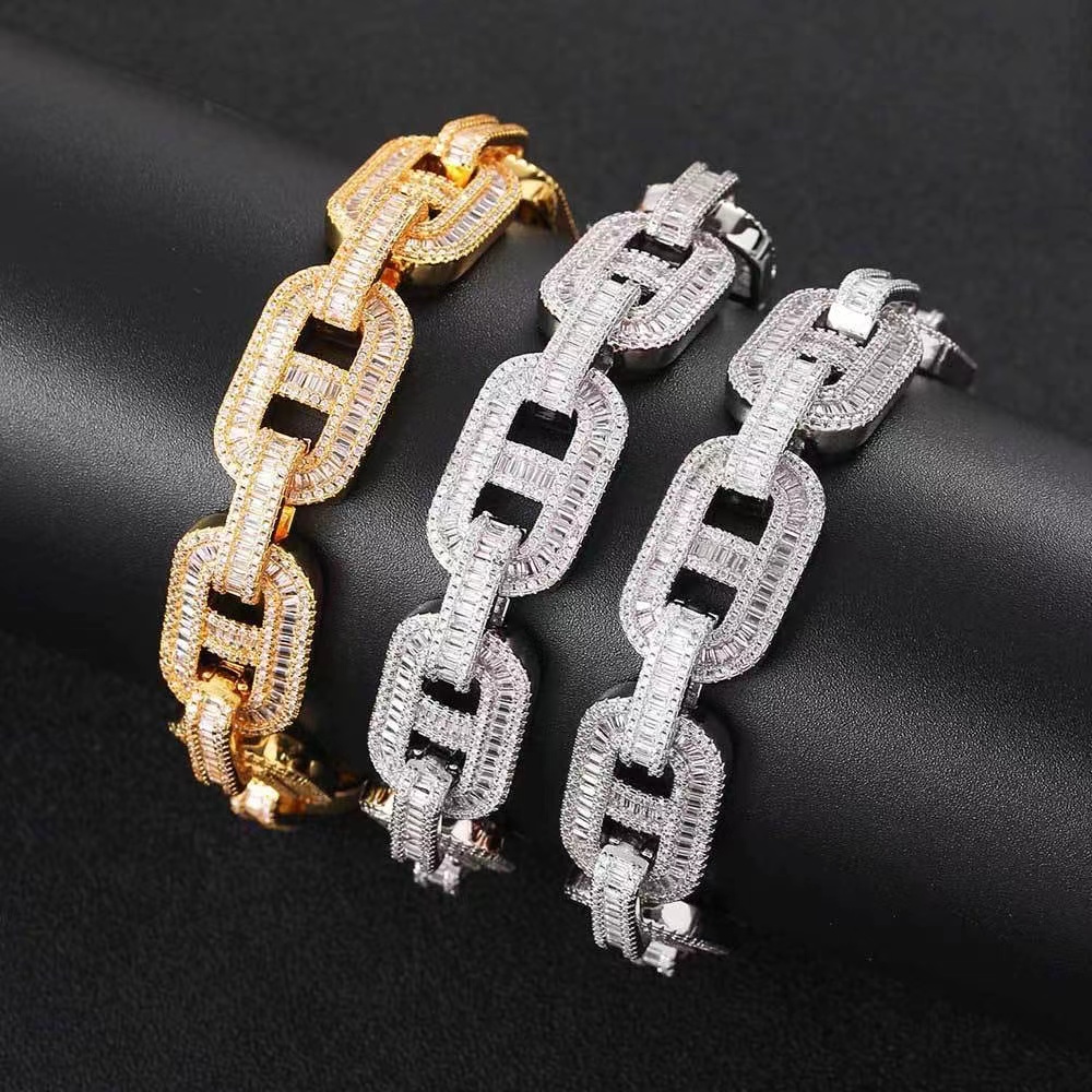 Ice out chain bracelet moissanite chain Vvs Cuban Chain Link Baguette Moissanite Diamond Mariner