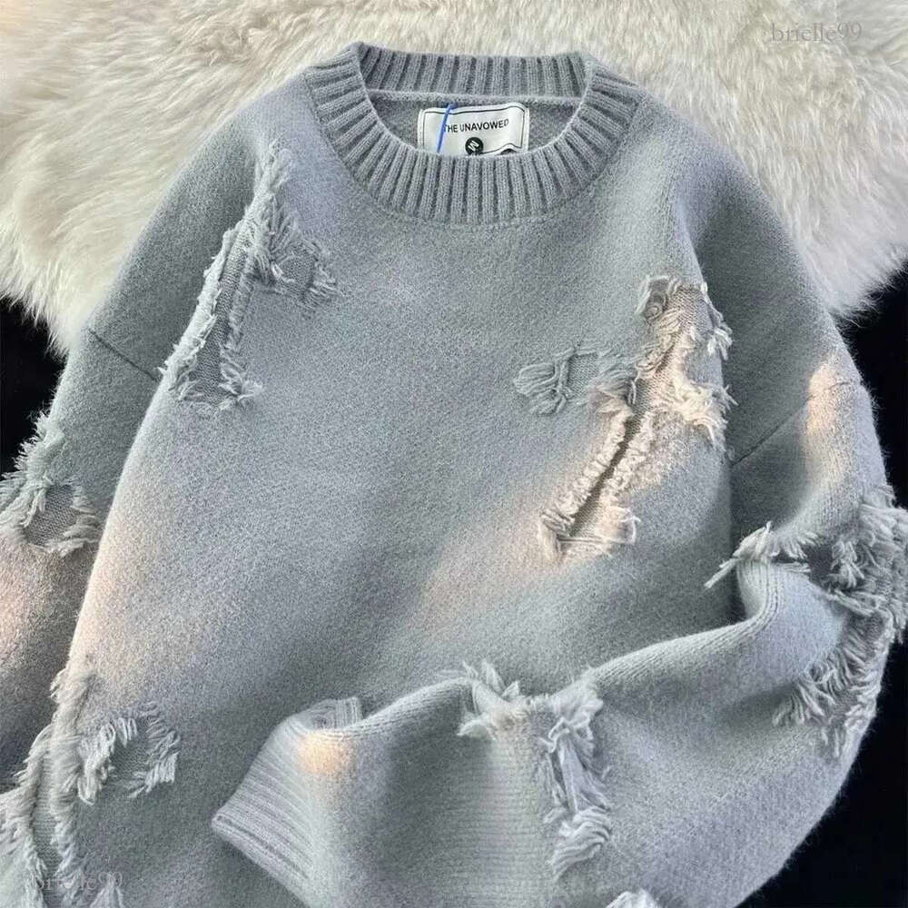 Broken cross sweater mens fashion design feels casual trend jacket loose thick lazy style knitted jacket W240911