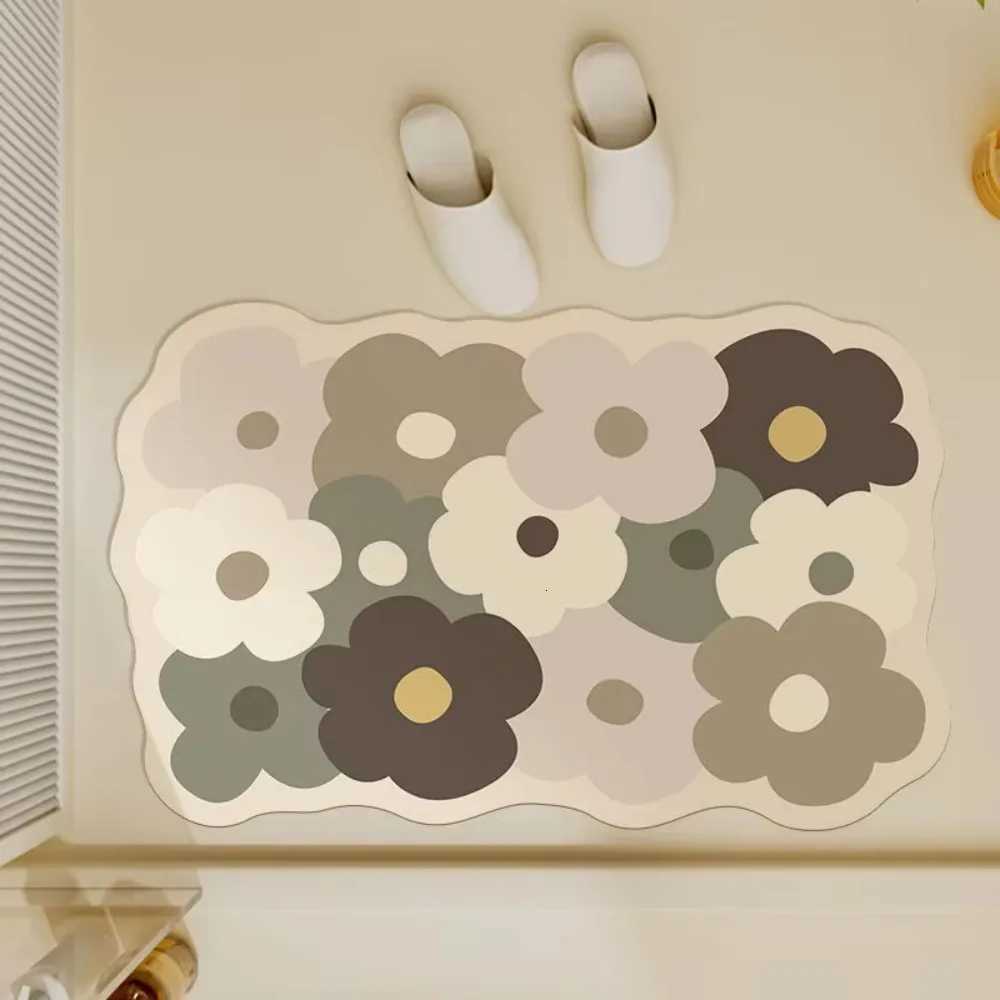VIKAMA Morandi Color Flower Absorbent Non Slip Rug Bathroom Entry Door Mat Wabi-Sabi Style Home Decoration C251103