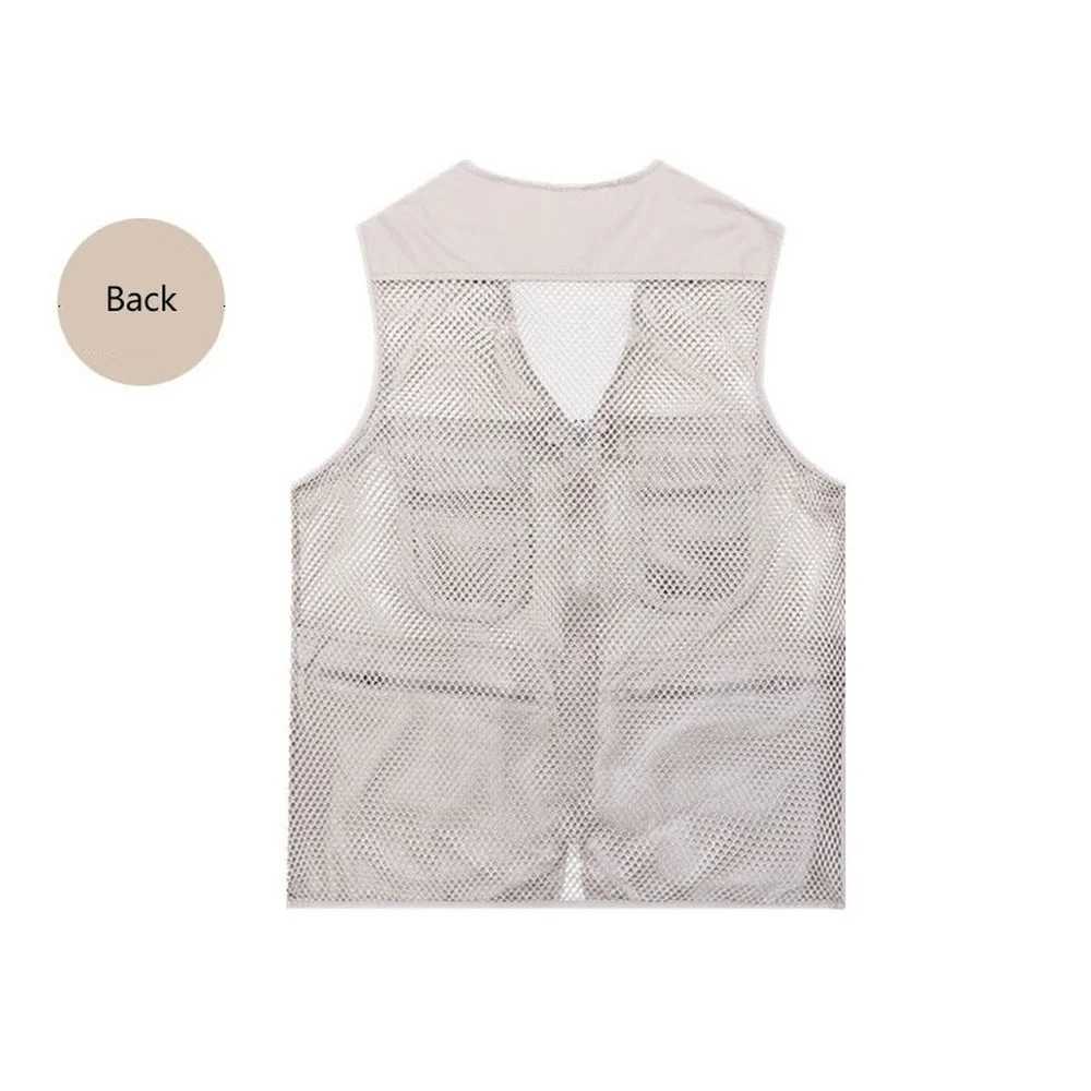 New Casual Loose Cotton Men Vest V-Neck Mesh Zipper Sleeveless Mens Jacket Spring Summer Male Vest With Many Pockets X250403