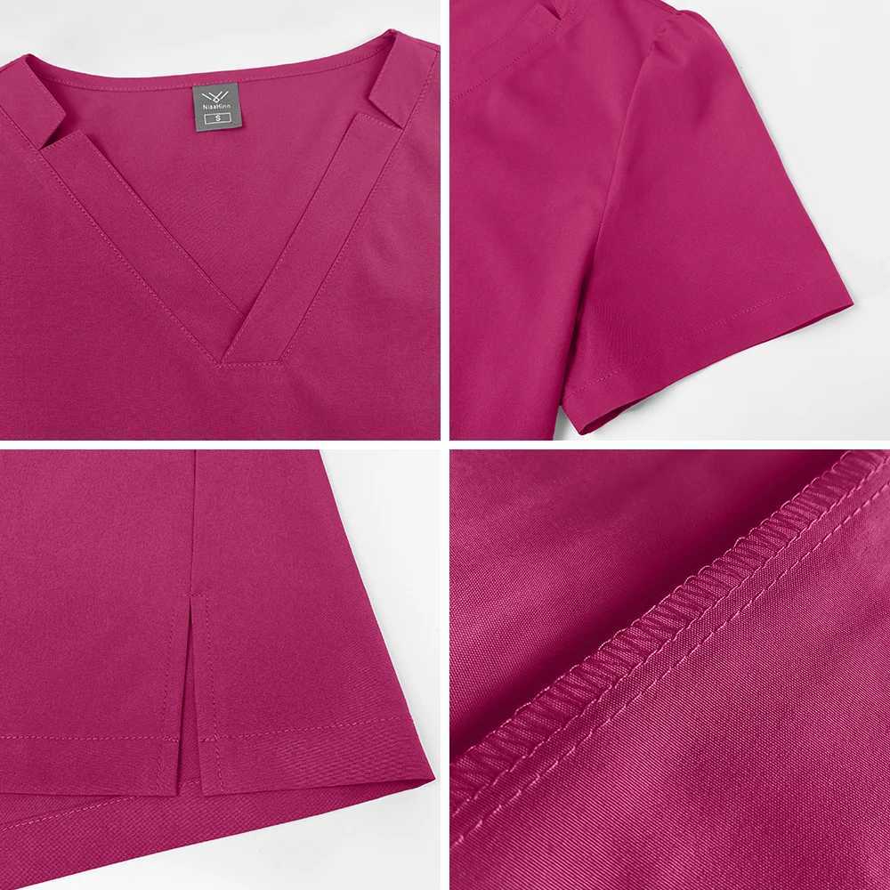 Niaahinn Nursing Spandex Hospital Uniforms VNeck Straight Pant Medical Scrub Set Fashion Scrubs Clinical Uniform Woman Workwear J251103