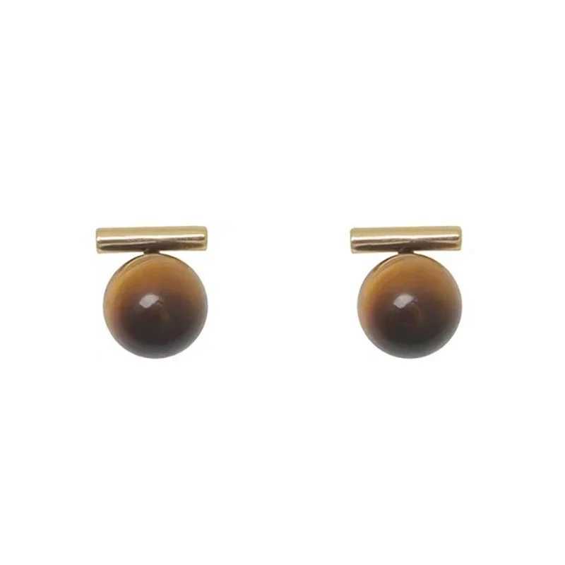 Design Sense Tiger Eye Stone Round Beads Minimalist Earrings 2025 New Jewelry Christmas For Womens Fashion Ear Accessories C251103