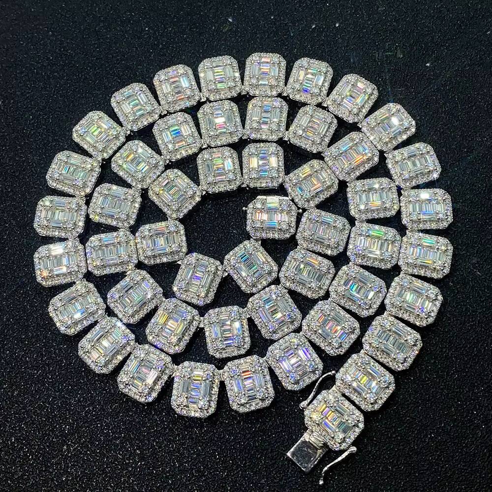 Tennis Chain Bracelet 13MM Cluster VVS Baguette Moissanite Design Hip Hop Tennis Chains Silver