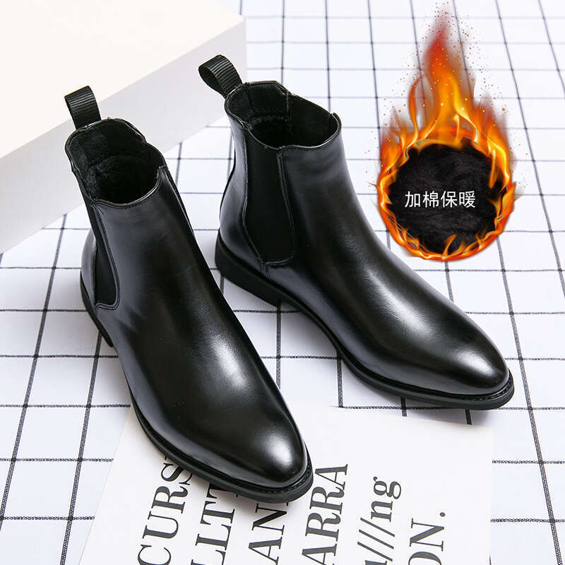 Size 38-48 Chelsea boots, British shoes, winter polished plus velvet high top men's boots