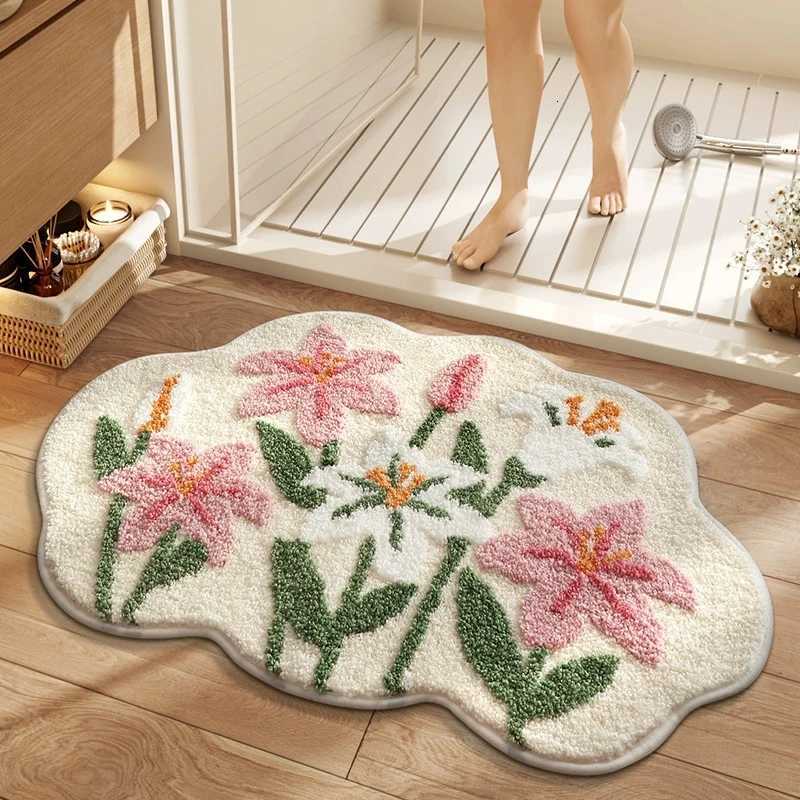 Floral Tufting Bathroom Mat Soft Irregular Tufted Bedroom Carpet Bedside Rug Floor Non Slip Tidy Pad Aesthetic Home Decor C251103