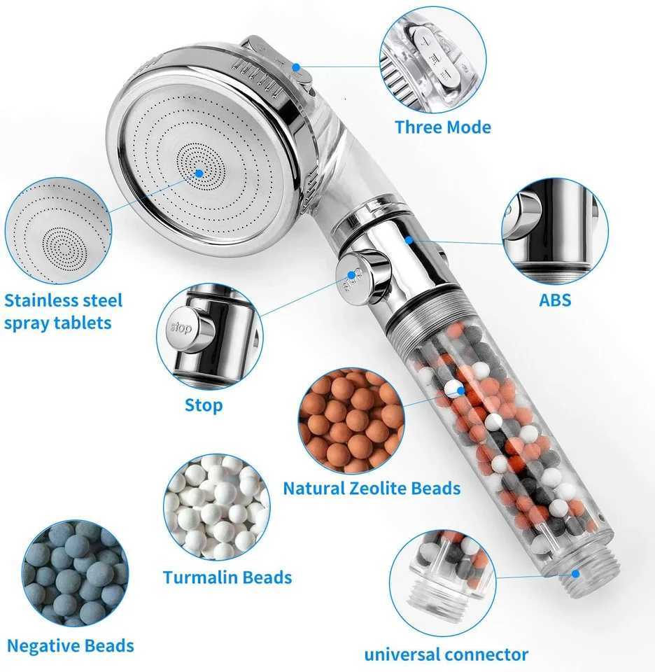 Filtered High Pressure Shower With On/Off Switch 3 Modes Adjustable Rainfall Shower With Hose Bracket Bathro Accessories Y251103