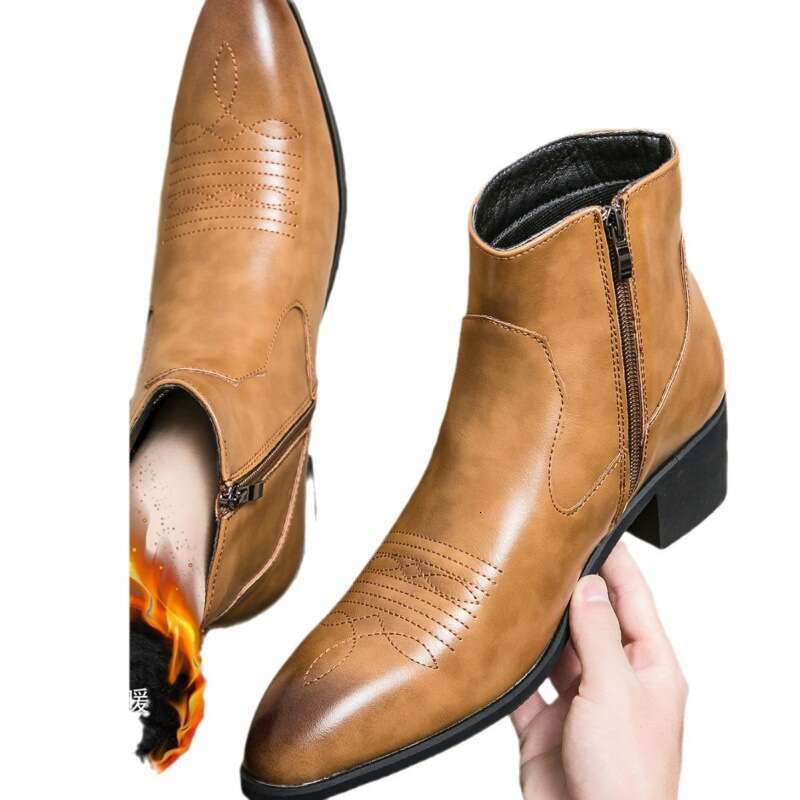 Large cotton 38-46 size men's leather shoes 2023 winter new British casual high top boots
