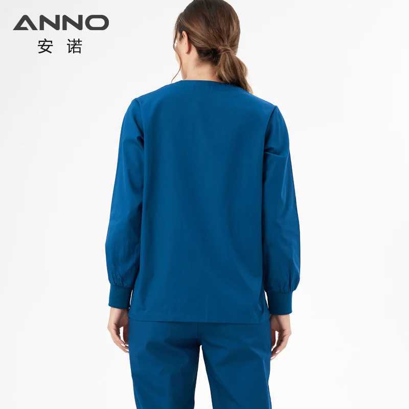 ANNO Long Sleeve Nurse Jacket Out Coat Doctor Shirt Women Men Nursing Uniform Top Hospital Clothing Work Wear J251103