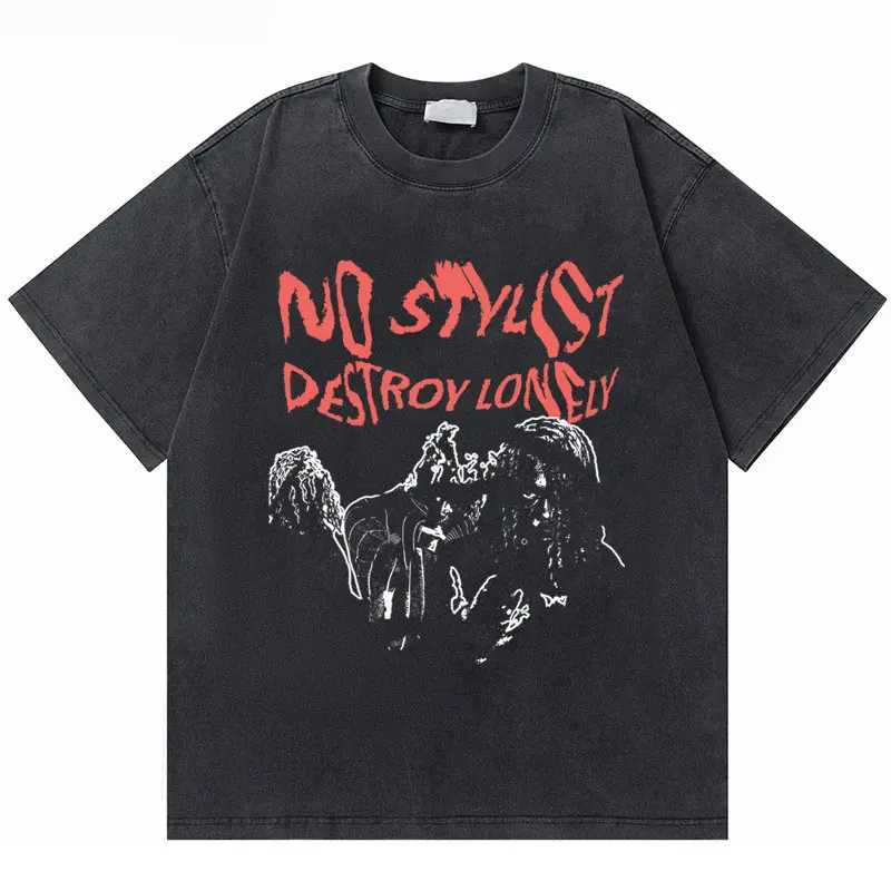 Hip Hop Washed Vintage Rapper Destroy Lonely No Stylist Tour Tshirt Rap Homixide Gang T-shirts Men Casual Oversized T Shirts X250403