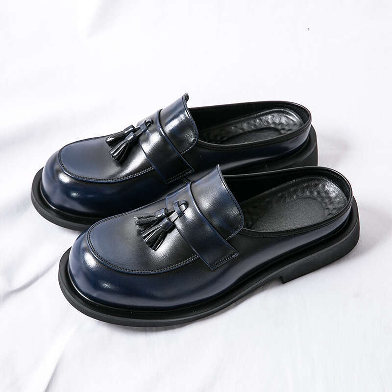 Large Summer New Casual Fashionable Men's Half Dragged Shoes Trendy Set Foot Cap Leather Trailer