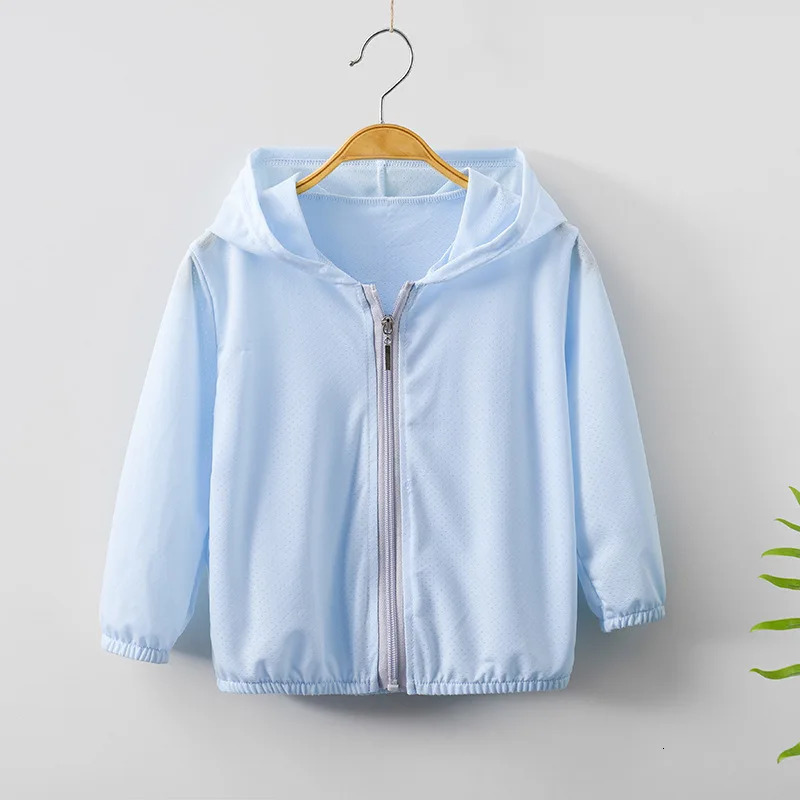 Childrens long sleeved jacket with zipper summer thin solid color hooded suitable for boys and girls sunscreen 250325z