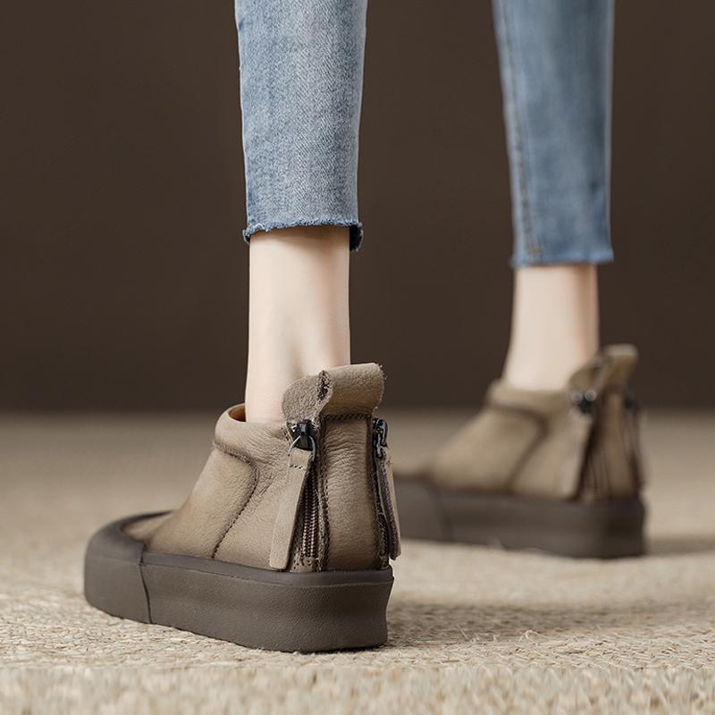 Women Casual Shoes:Thick Sole High-top Early Spring New Product Soft Retro Style Versatile,Khaki/Grey/Yellow,