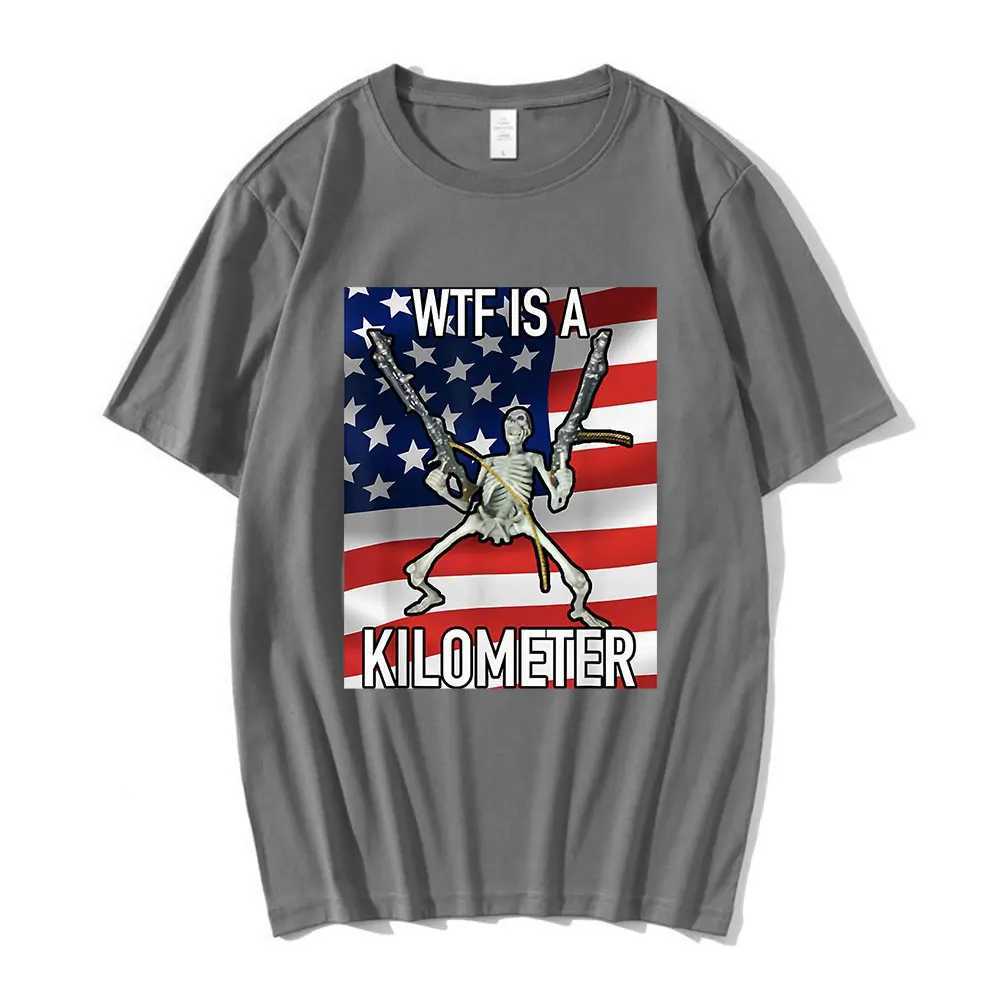 WTF Is A Kilometer Horror Funny Skeleton Meme T Shirt Men Fashion Hip Hop T-shirt Casual Cotton Short Sleeve Oversized T Shirts X250403