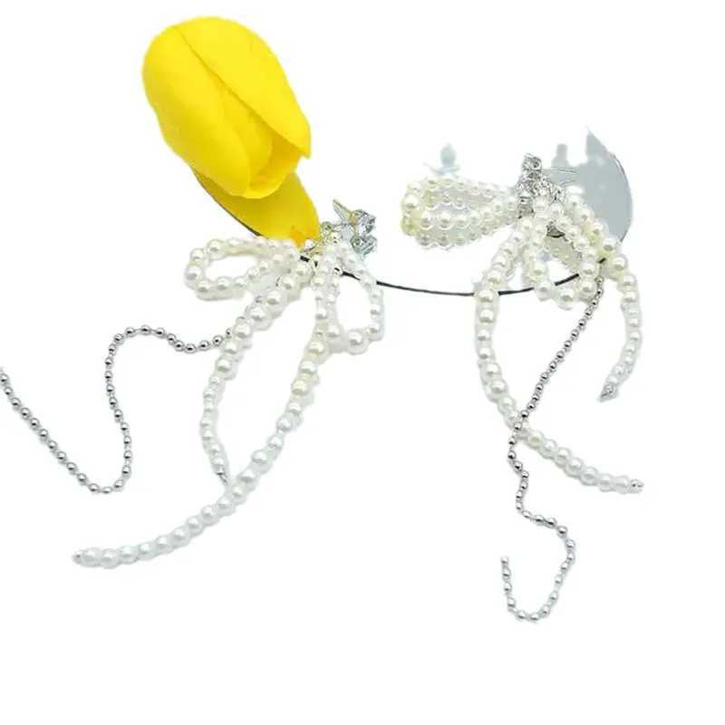 European And American Light Luxury Exquisite Imitation Pearl Bow Chain Tassel Dangle Earrings Fashion Women Jewelry Gifts Y250401