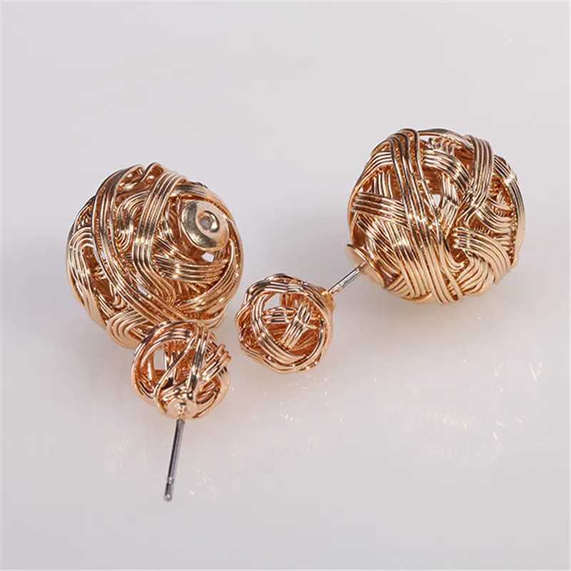 Fashionable double-sided large metal hollow stud earrings 2023 new design party Korean popular cheap women wholesale gifts Y250401