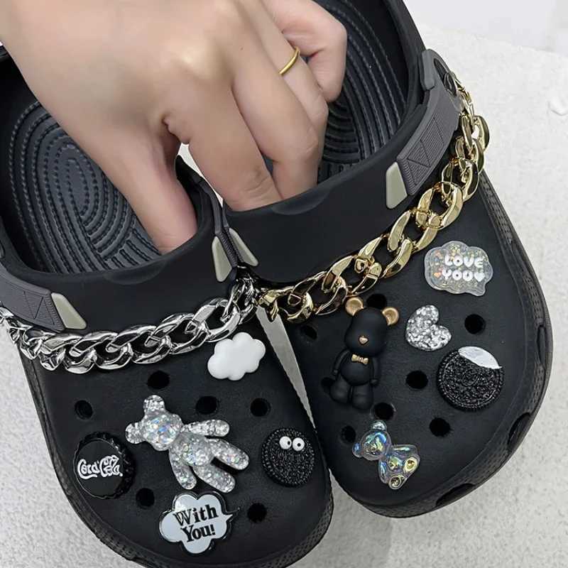 New Cave Shoe Accessories DIY Gold Silver Chain Teddy Bear Shoe Student Slippers Decorative Detachable Z250402