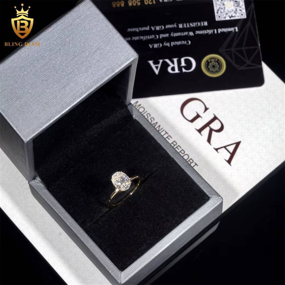 High Quality D VVS1 Moissanite Diamond Ring 14K Yellow Gold Engagement Wedding Ring