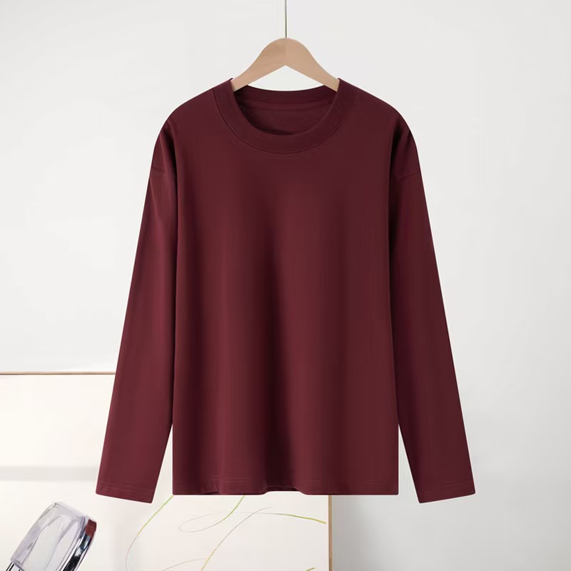 H1262 300g Heavyweight Long-Staple Cotton Long-Sleeve Base Layer T-Shirt Women's Autumn and Winter Couple Outfit Loose Simple Versatile Top