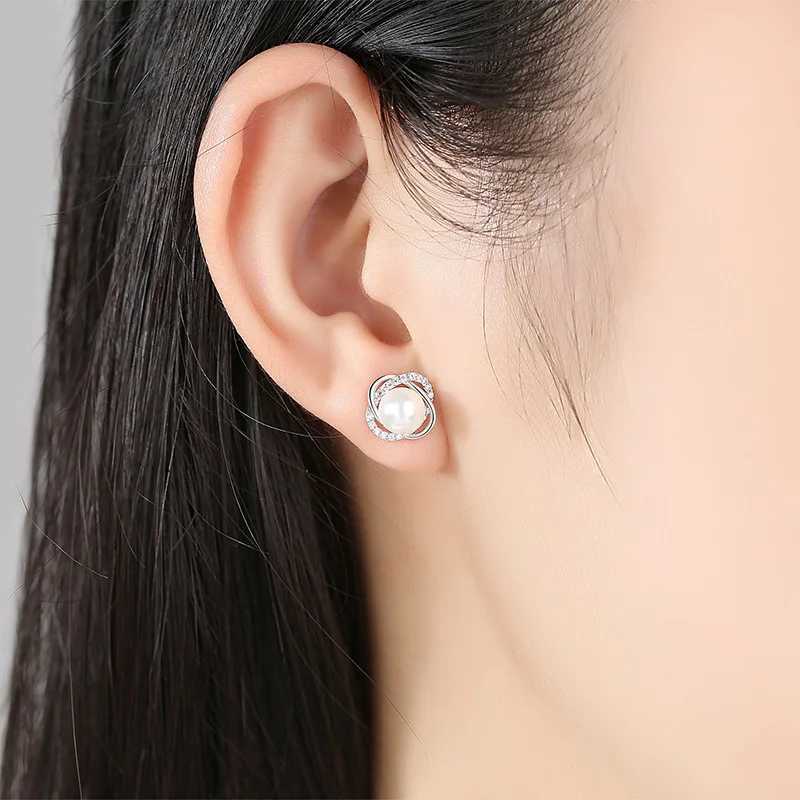 New fine 925 Sterling Silver charms Pearl crystal stud earrings for women fashion party wedding Accessories jewelry Couple gifts C251103