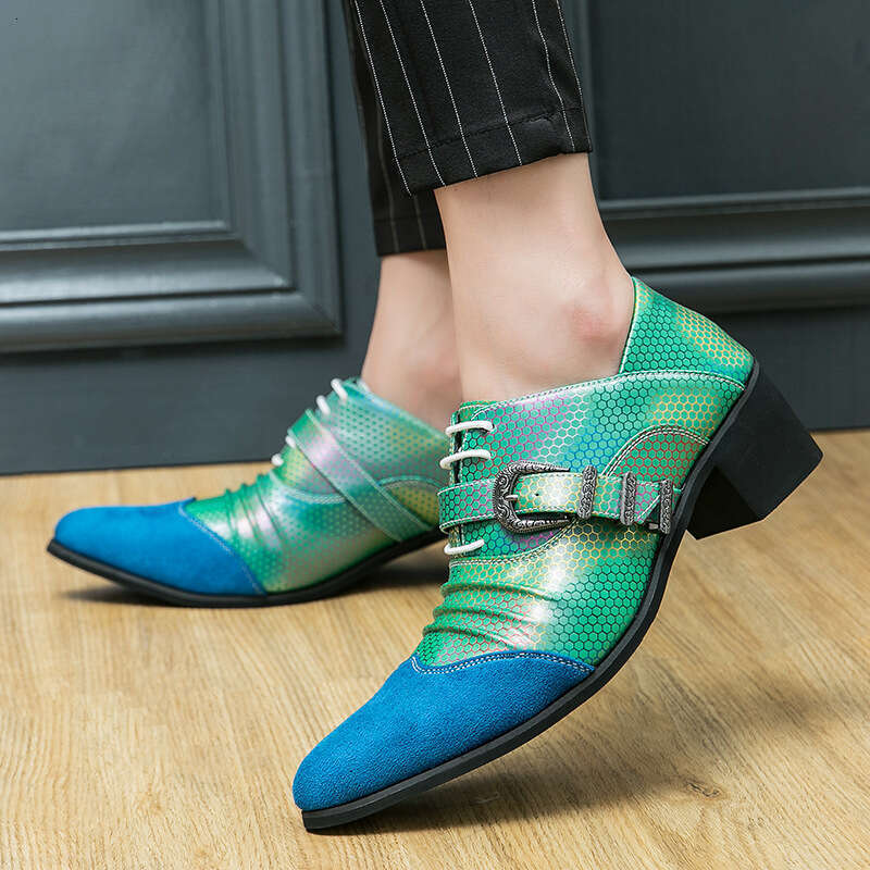Large Heel 38-46 Men's Pointed British Stylist Nightclub Leather Shoes