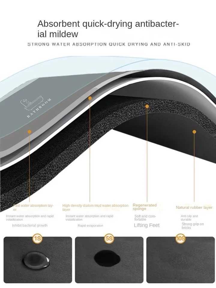 VIKAMA Bathroom Diatomite Floor Mat Solid Colour Minimst Bathroom Foot Mat Doorway Non-Slip Water-Absorbent Quick-Drying Mat C251103
