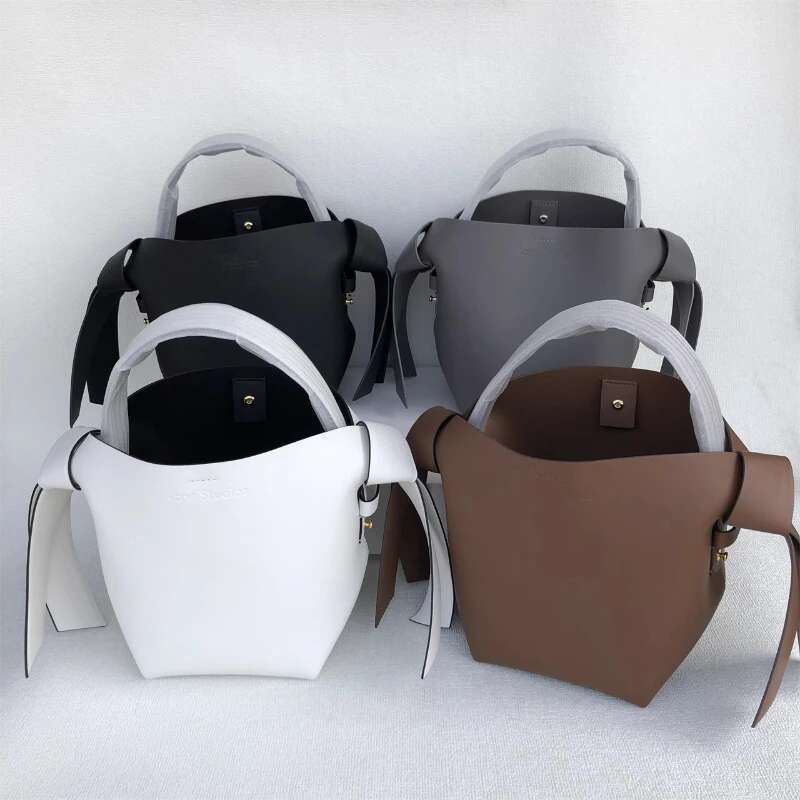 NiBagse Ladies Cowhide Simple Bow One-Shoulder Crossbody Handbag Bucket Bag Fashion