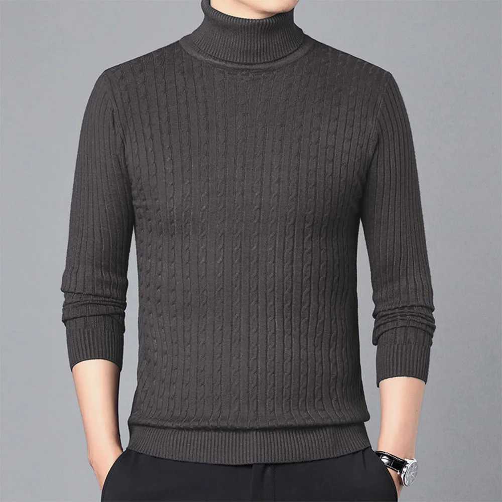 Autumn Mens Turtleneck Knitted Sweaters Winter Warm Slim Fit Pullover Sweater Breathable Solid Color Streetwear TracksuitT251103