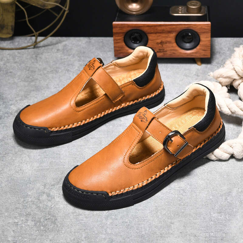 Fashionable men's outdoor low top leather seasonal trendy casual shoes, oversized youth flat shoes