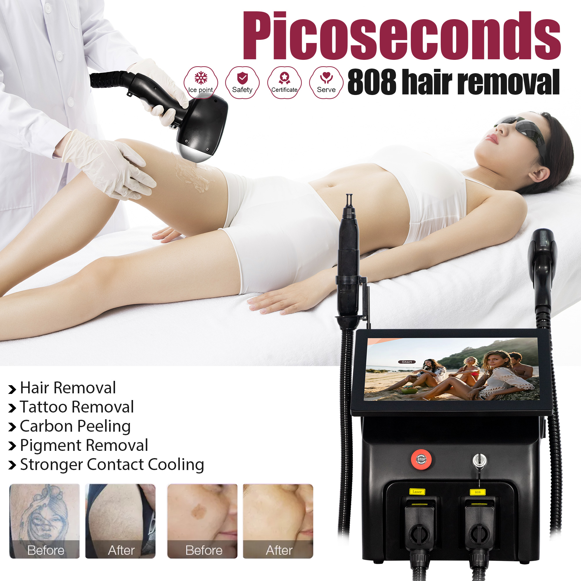 3 Wavelength Diode Laser Hair Removal Picosecond Laser Equipment Dual Function Machine For Pigmentation and Tattoo Removal Professional Spa Aesthetic 