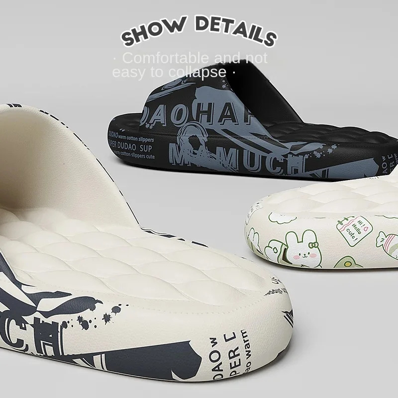 QYCKABY Mens Summer Slippers Beach Sandals Flip Flop Printing Thick Soled Boys Girls Unisex Home Bath Shoe Large Size 46-47 250403