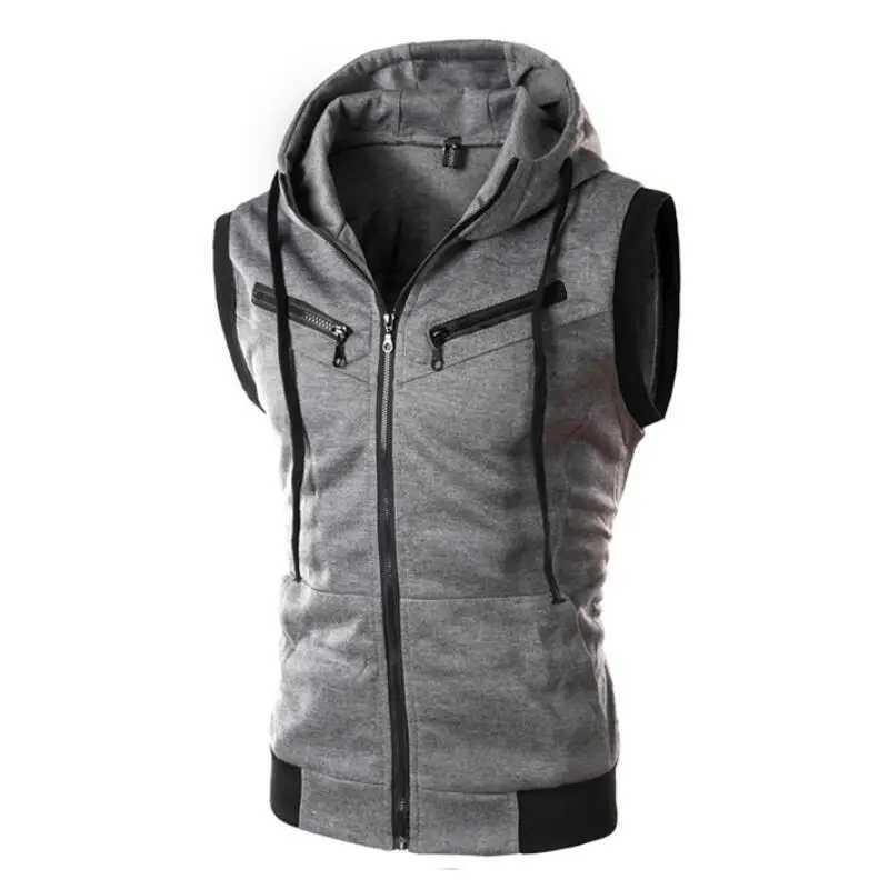 New Mens Hooded Sleeveless Vests Solid Color Slim Fit Casual Cardigan Outwear Male Vintage Waistcoat Streetwear Vest Hoodies X250403
