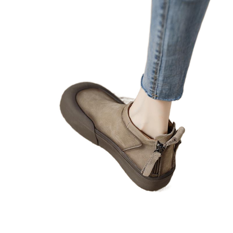 Women Casual Shoes:Thick Sole High-top Early Spring New Product Soft Retro Style Versatile,Khaki/Grey/Yellow,