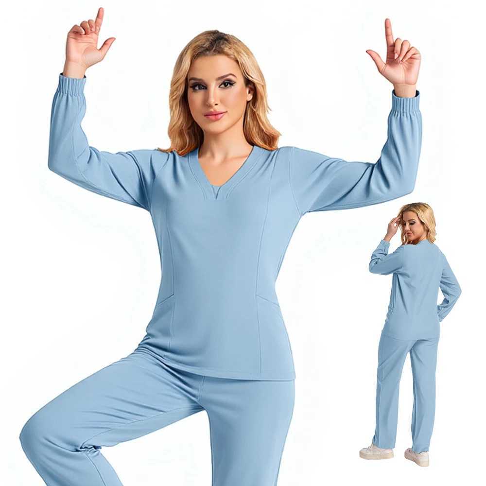 Fashionable Breathable Comfortable and Elastic Fabric Womens Work Suit Work Clothes Nurse Scrubs Uniform for Women Long Sleeves J251103